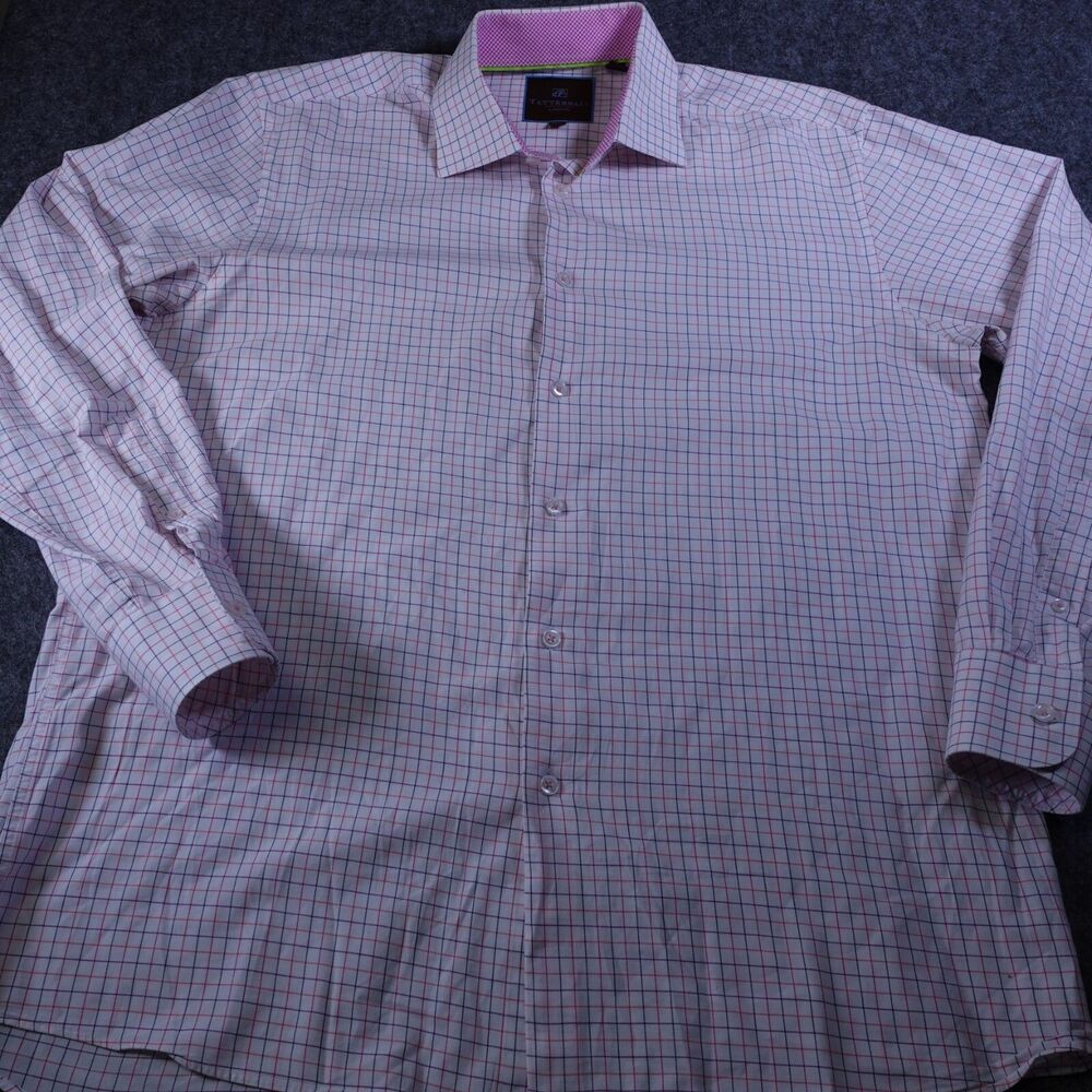 Tattersall London Long Sleeve Button Shirt Men’s 16.5 34/35 Pastel Check Plaid